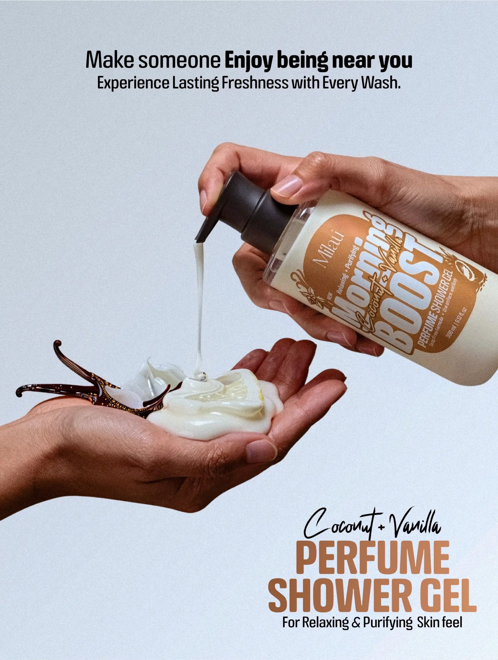 Milau coconut and vanilla in hand.