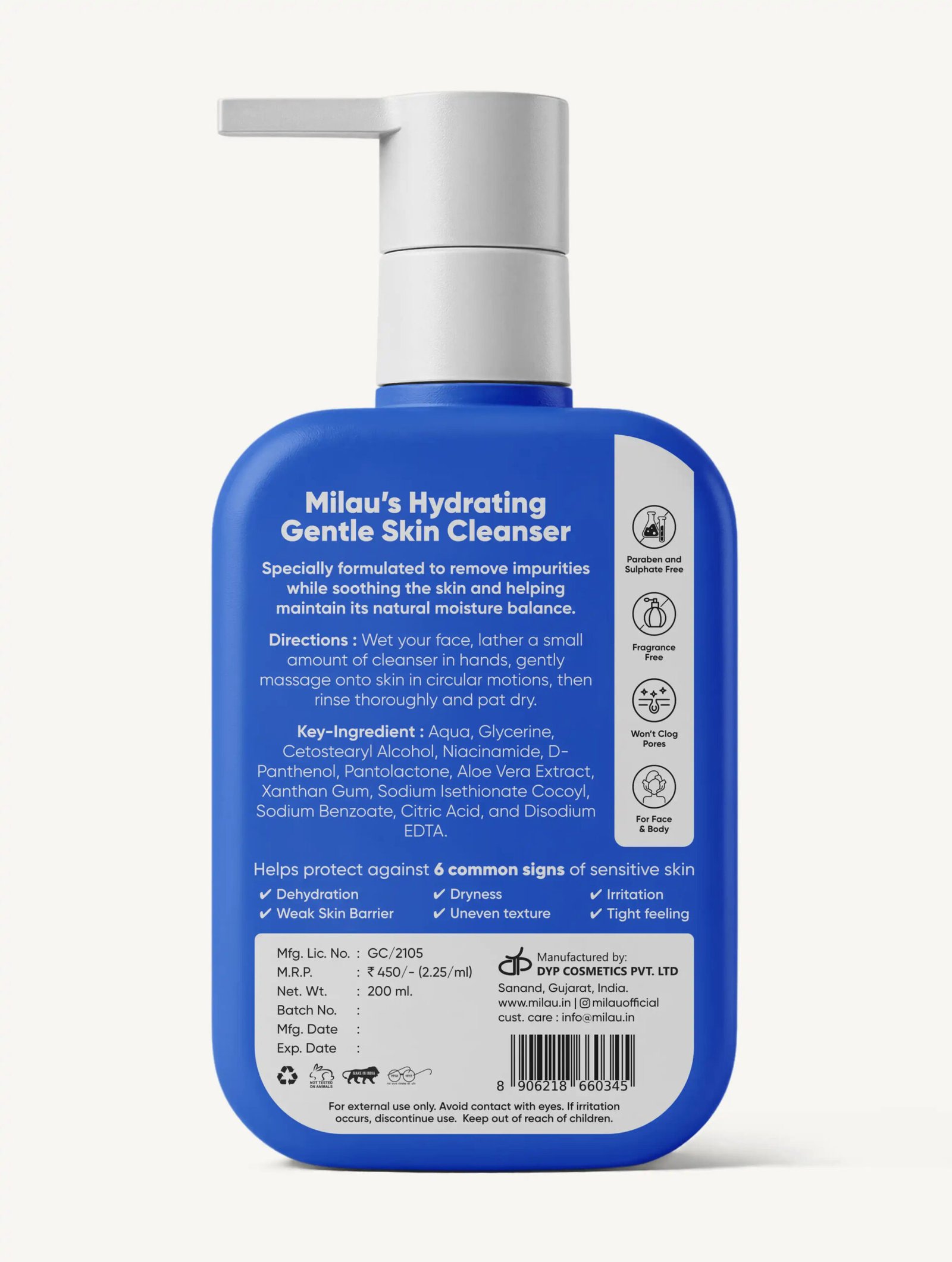 Milau Hydrating Gentle Face Wash – Ingredients & Directions